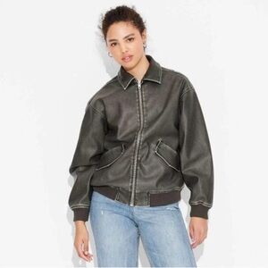 Women's faux Leather bomber Jacket